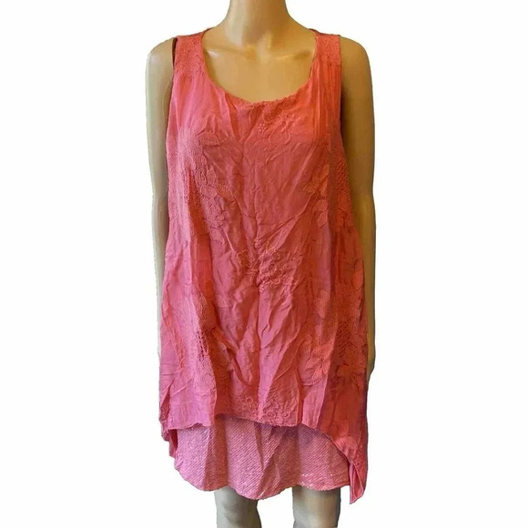 M Made In Italy Silk Blend Floral Embroidery Layer Mini Dress Sleeveless Women L - Picture 1 of 7
